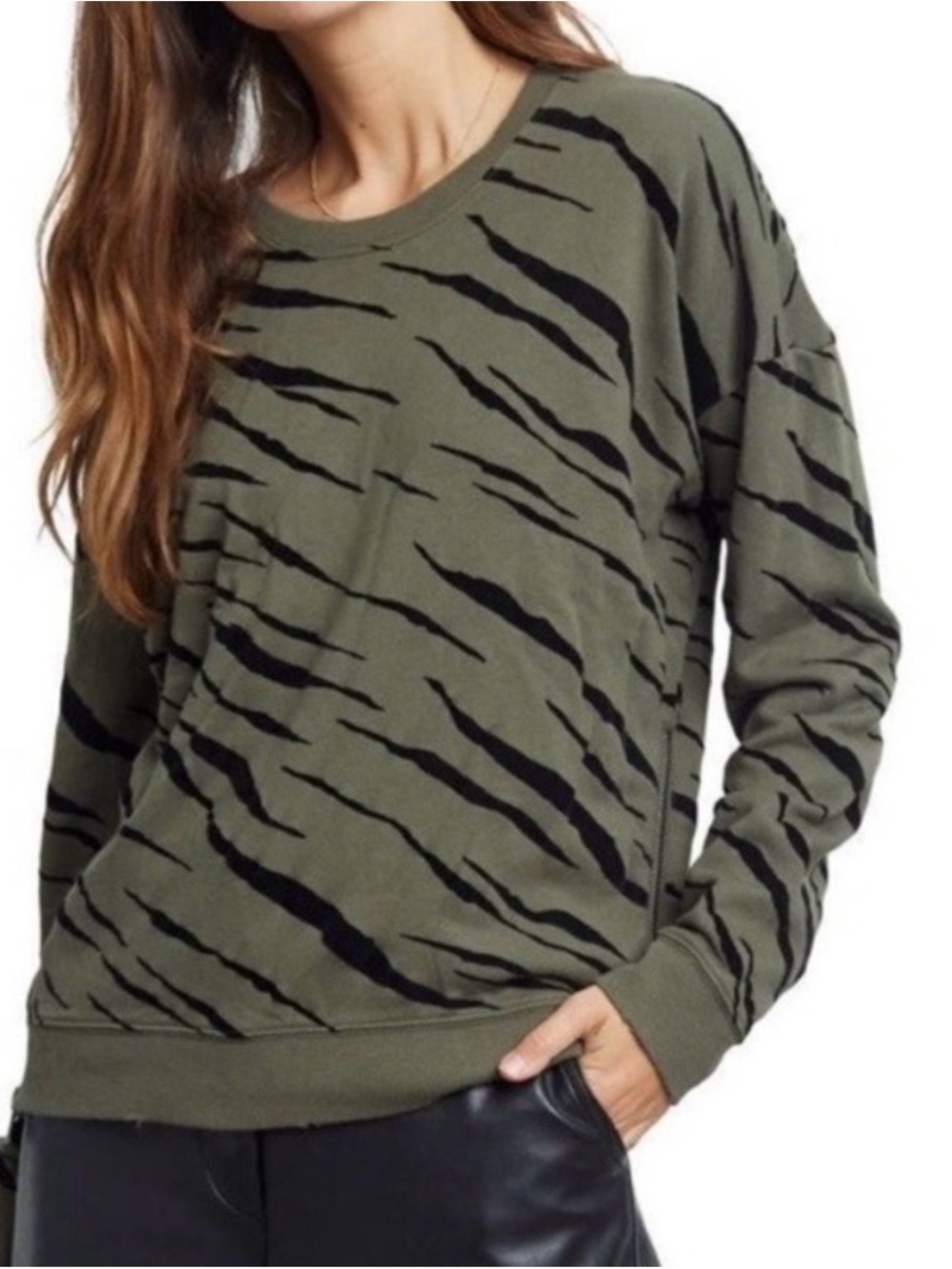 Rails Olive Green Tiger Stripe Pullover Sweatshirt